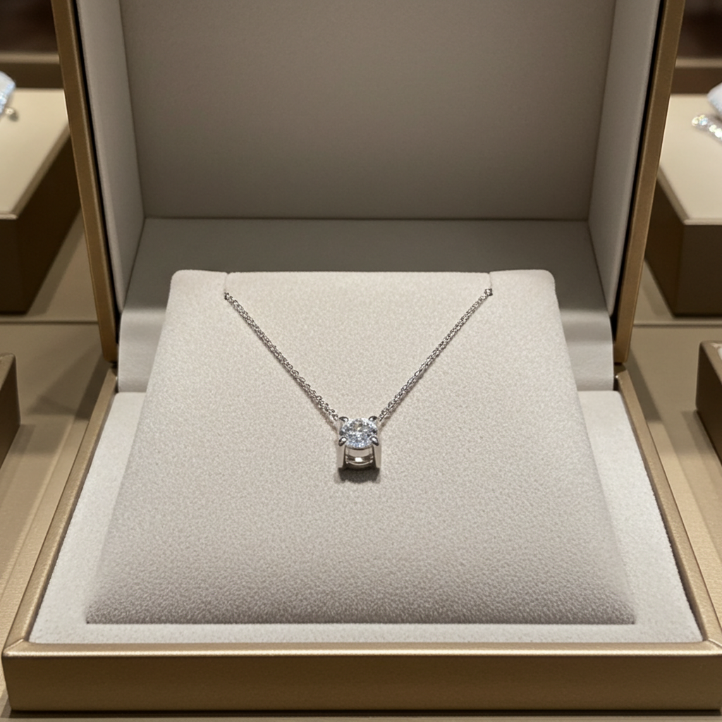 ciondolo punto luce certificato HRD in oro bianco diamante naturale  0,31 ct