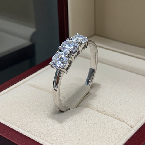Trilogy Ring - 18K White Gold - 1.01ct. tw. Diamond (Natural) - Diamond - D COLOR VVS1