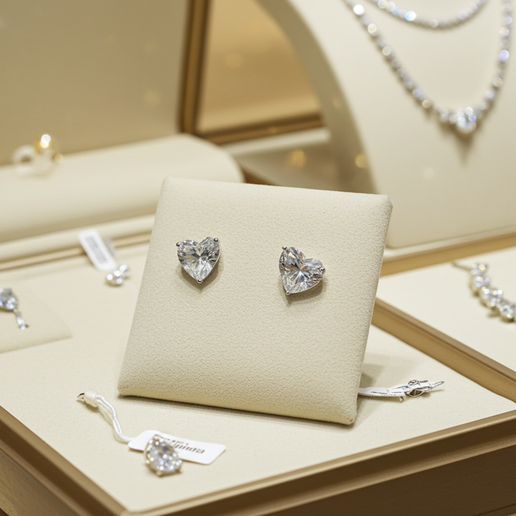 Orecchini punto luce in oro bianco 18k con 2 diamanti naturali Taglio cuore  0,50ct
