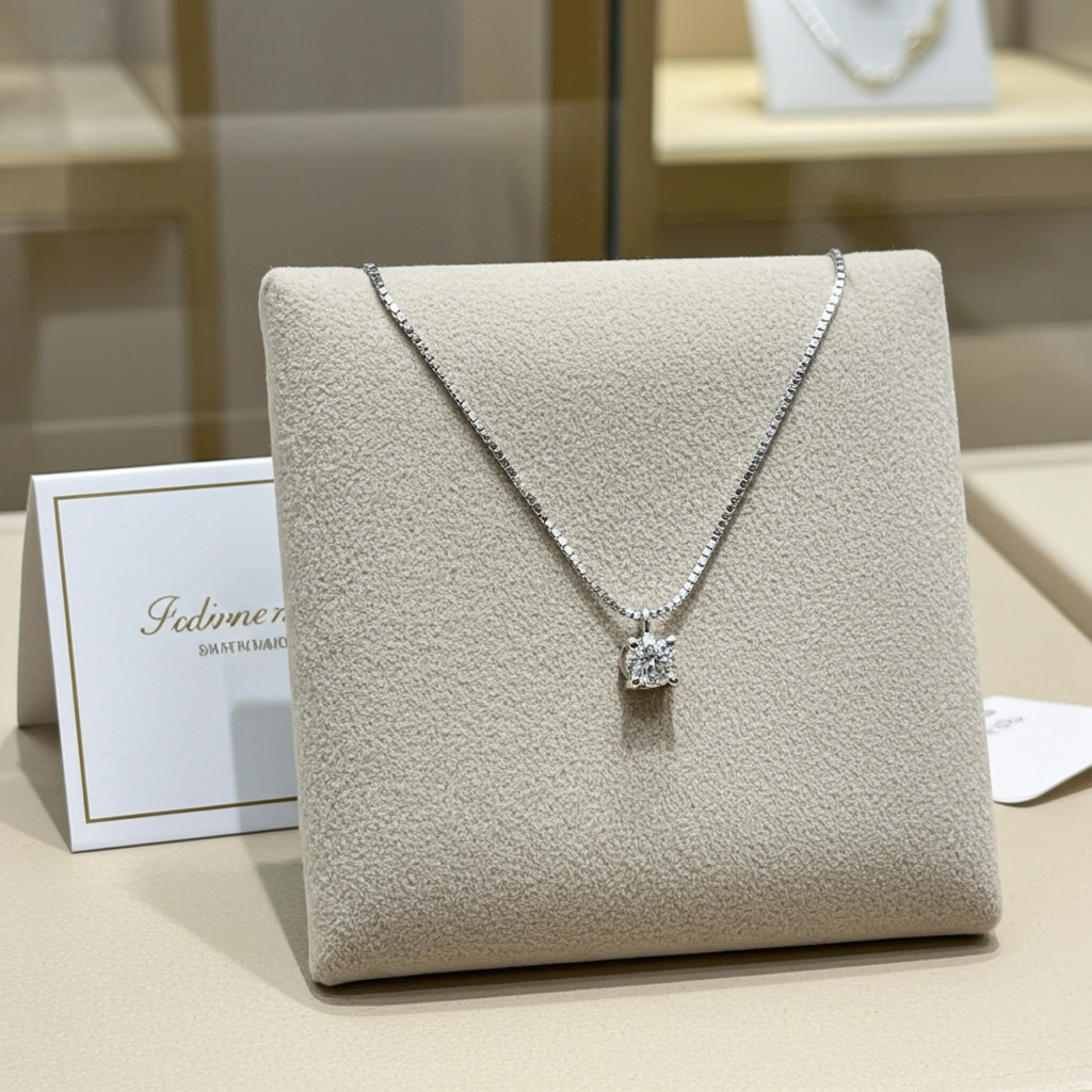 Collana punto luce certificato HRD in oro bianco con diamante naturale 0,12 ct E VS1