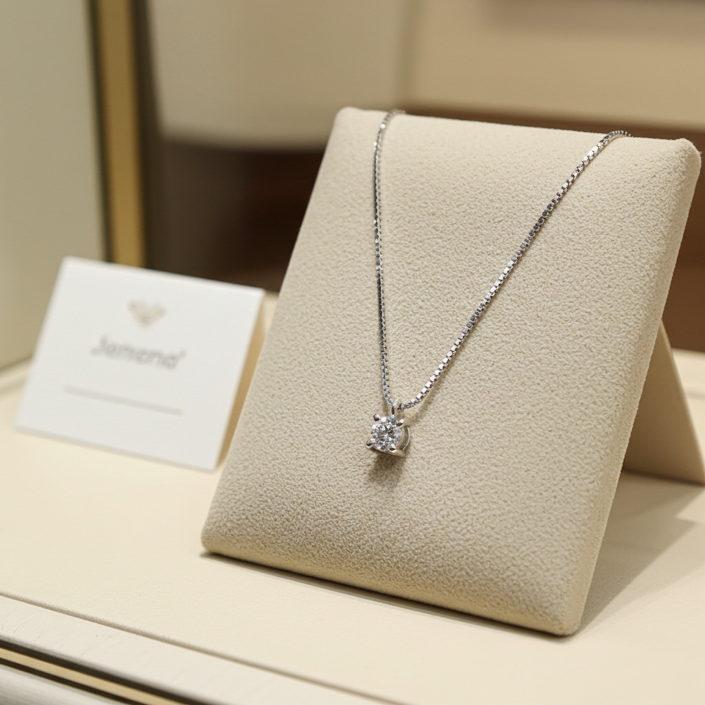 Collana punto luce certificato HRD in oro bianco con diamante naturale 0,12 ct E VS1