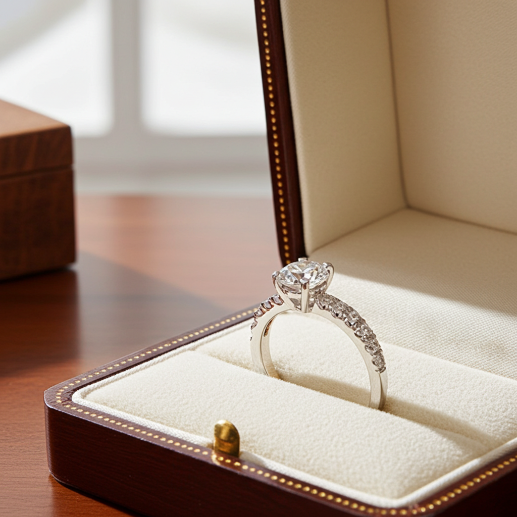Anello fidanzamento in oro bianco 18k e diamanti naturali certificato igi 0.69ct