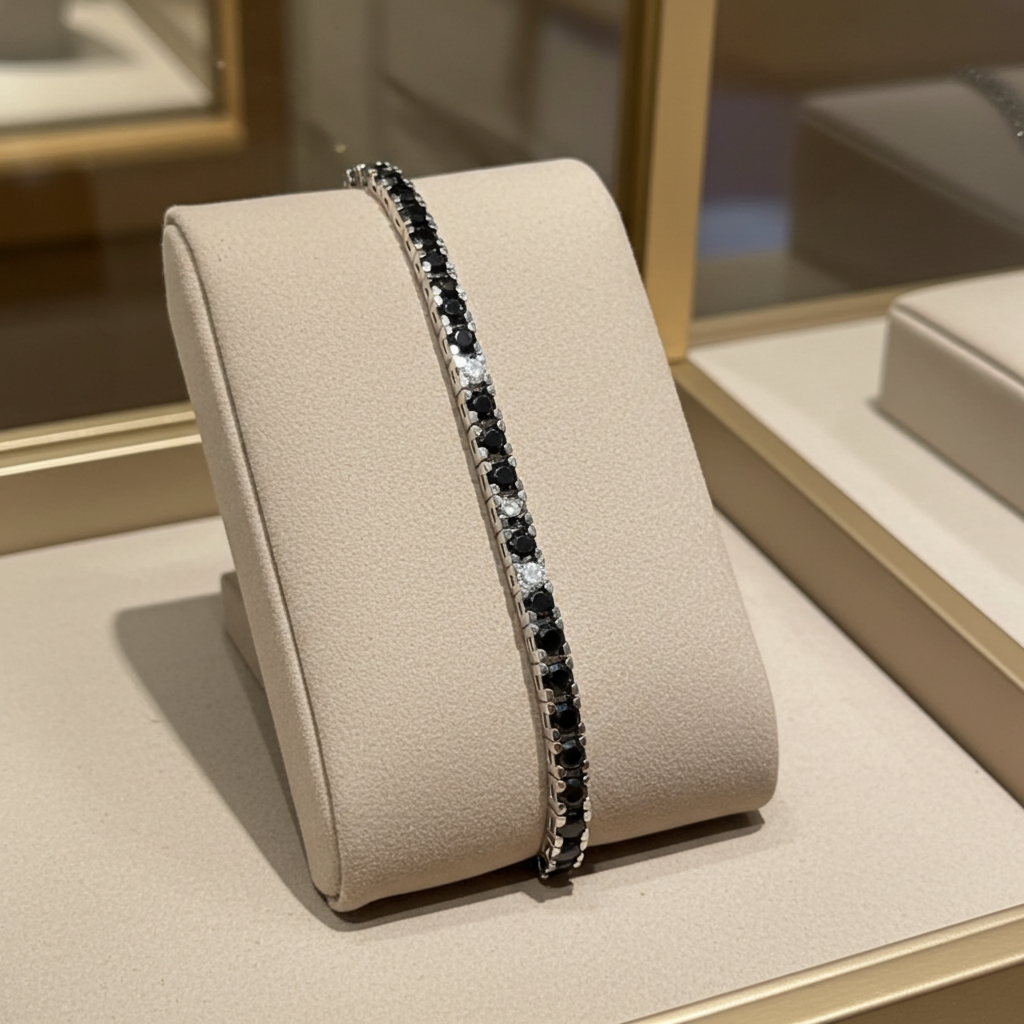 bracciale tennis in oro bianco 18k diamanti naturali neri  4,00ct
