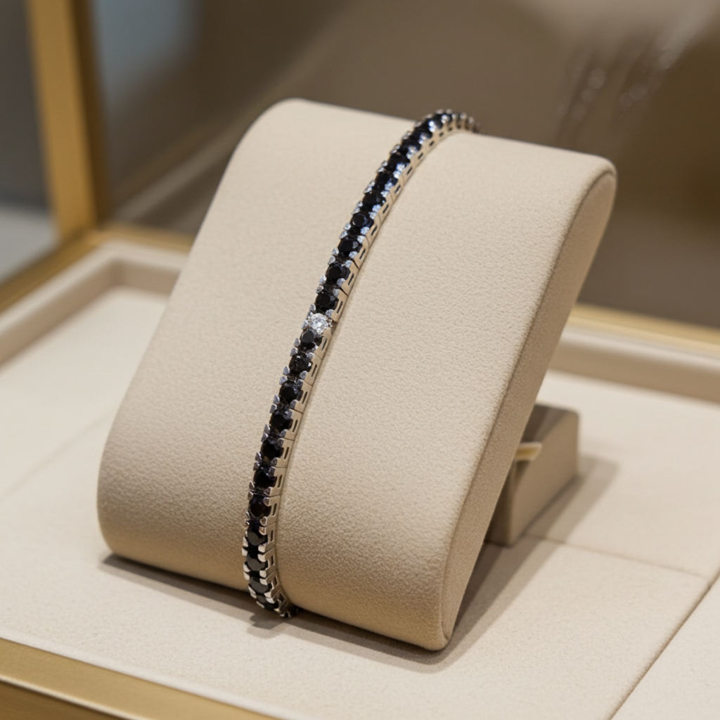 bracciale tennis in oro bianco 18k e diamanti naturali neri  2,70ct