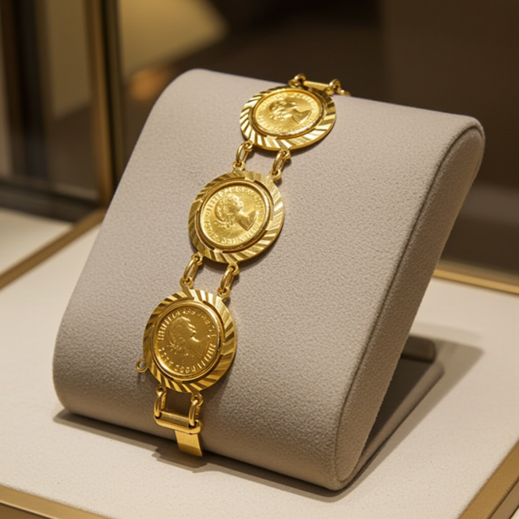 Bracciale in oro giallo con 6 sterline oro 22k