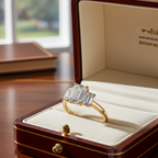 Anello trilogy in oro giallo 18k e diamanti naturali taglio smeraldo 3.03ct