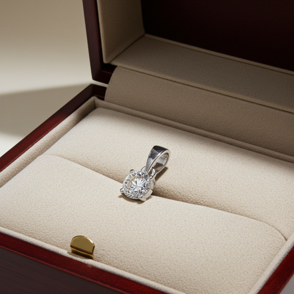 ciondolo  punto luce in oro bianco 18k e diamanti naturale  0,25 ct