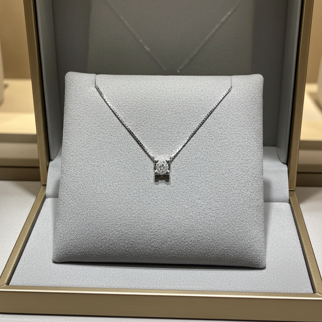 Collana punto luce certificato HRD in oro bianco con diamante naturale 0,25 ct