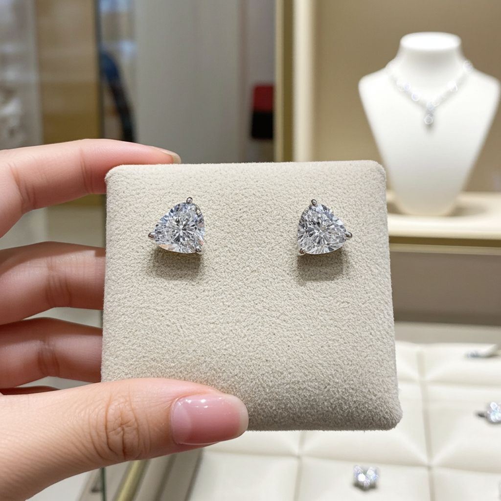 orecchini punto luce in oro bianco 18k e 2 diamanti naturali taglio cuore 0,30 ct