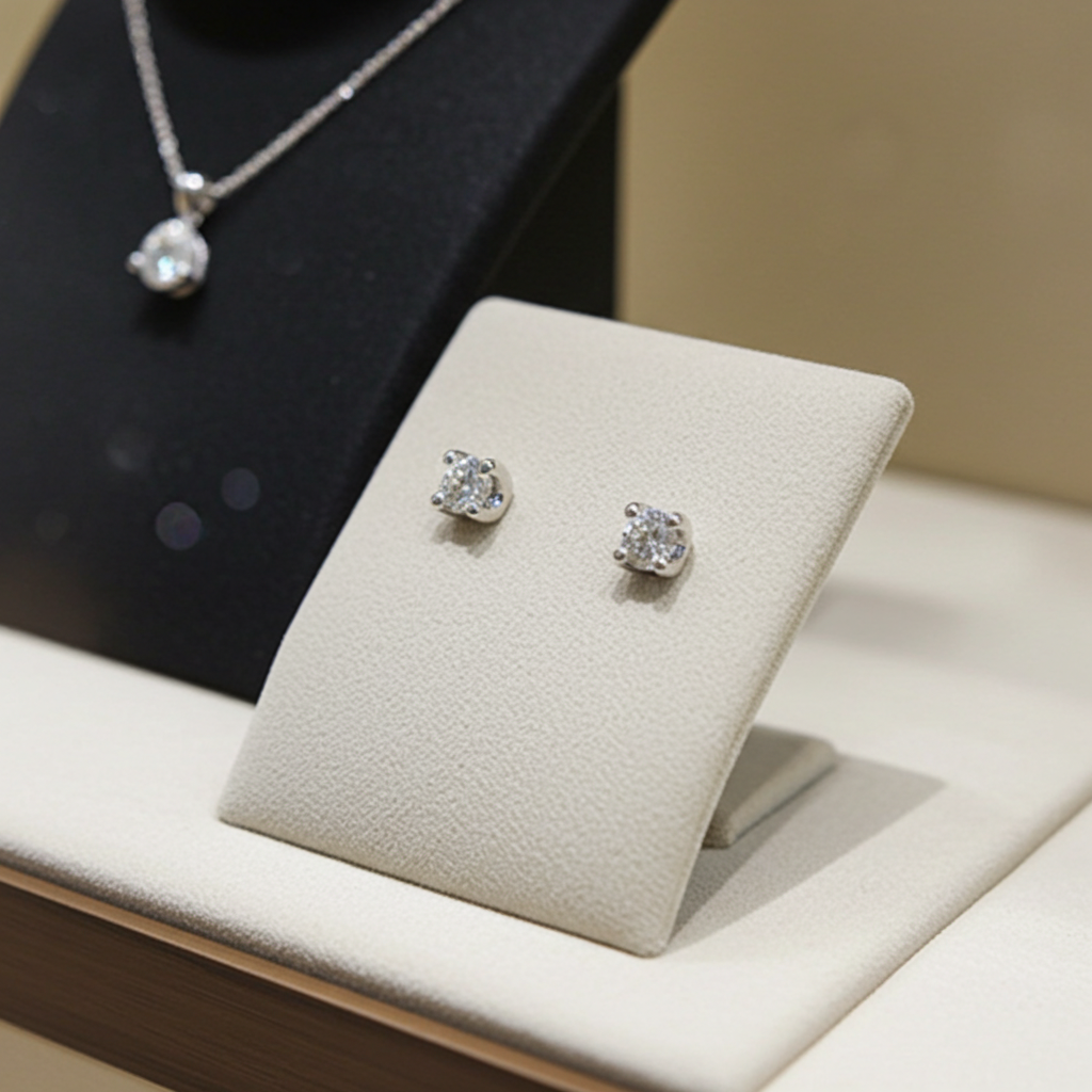 HRD certified solitaire earrings with 2 natural diamonds 0.09ct