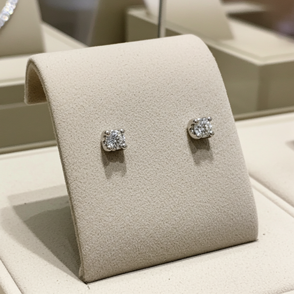 orecchini punto luce certificato HRD con 2 diamanti naturali 0,11 ct