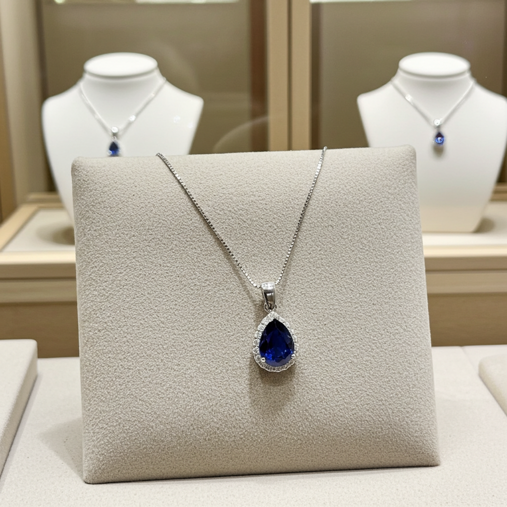 Collana in oro bianco 18k e diamanti naturali e zaffiro naturale 1.98 ct