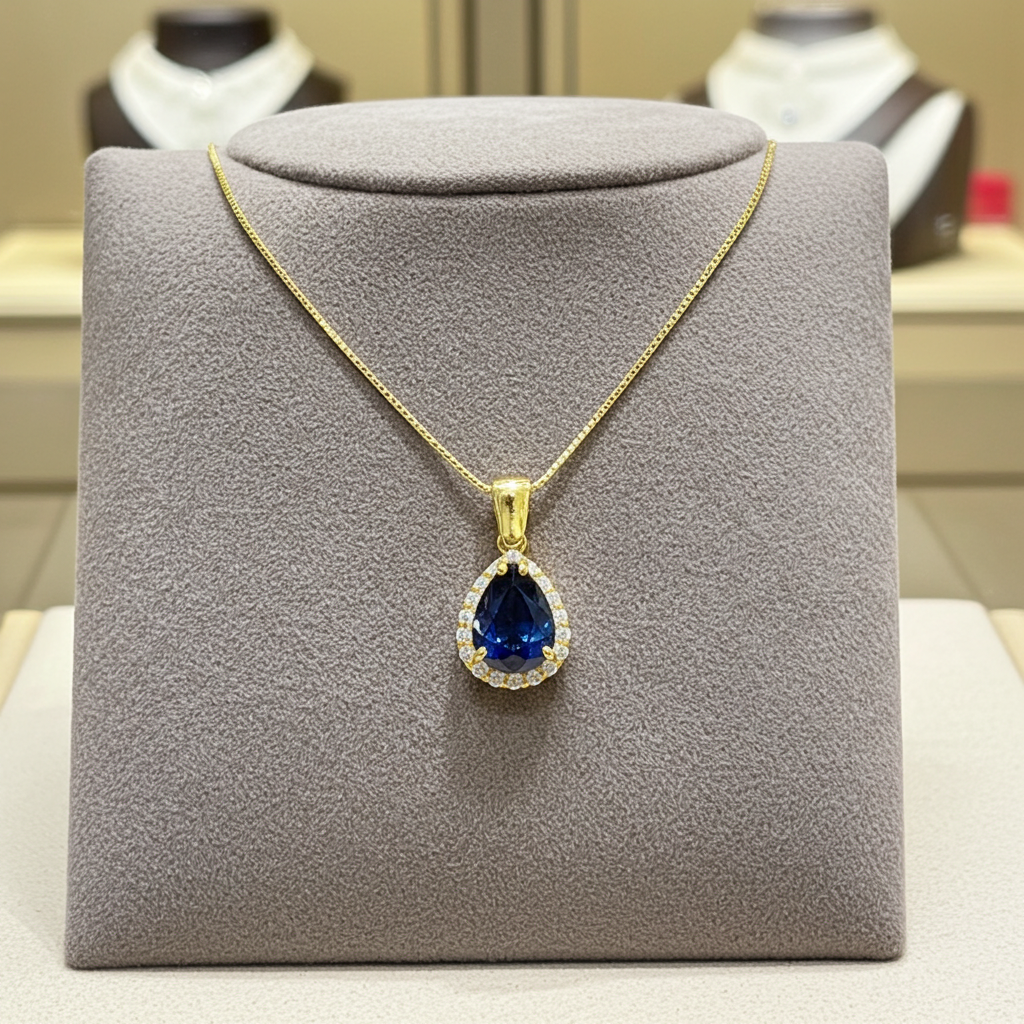 Collana in oro bianco 18k e diamanti naturali e zaffiro naturale 1.80ct