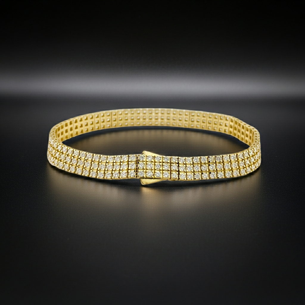 Bracciale tennis in 3 Fila diamante naturale Taglio Rotondo  6.72CT