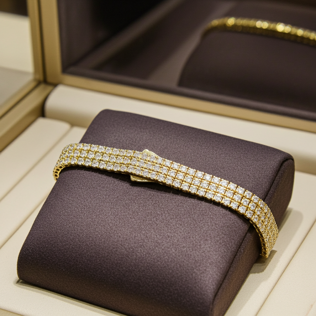 3 Row Round Cut Natural Diamond Tennis Bracelet 6.72CT
