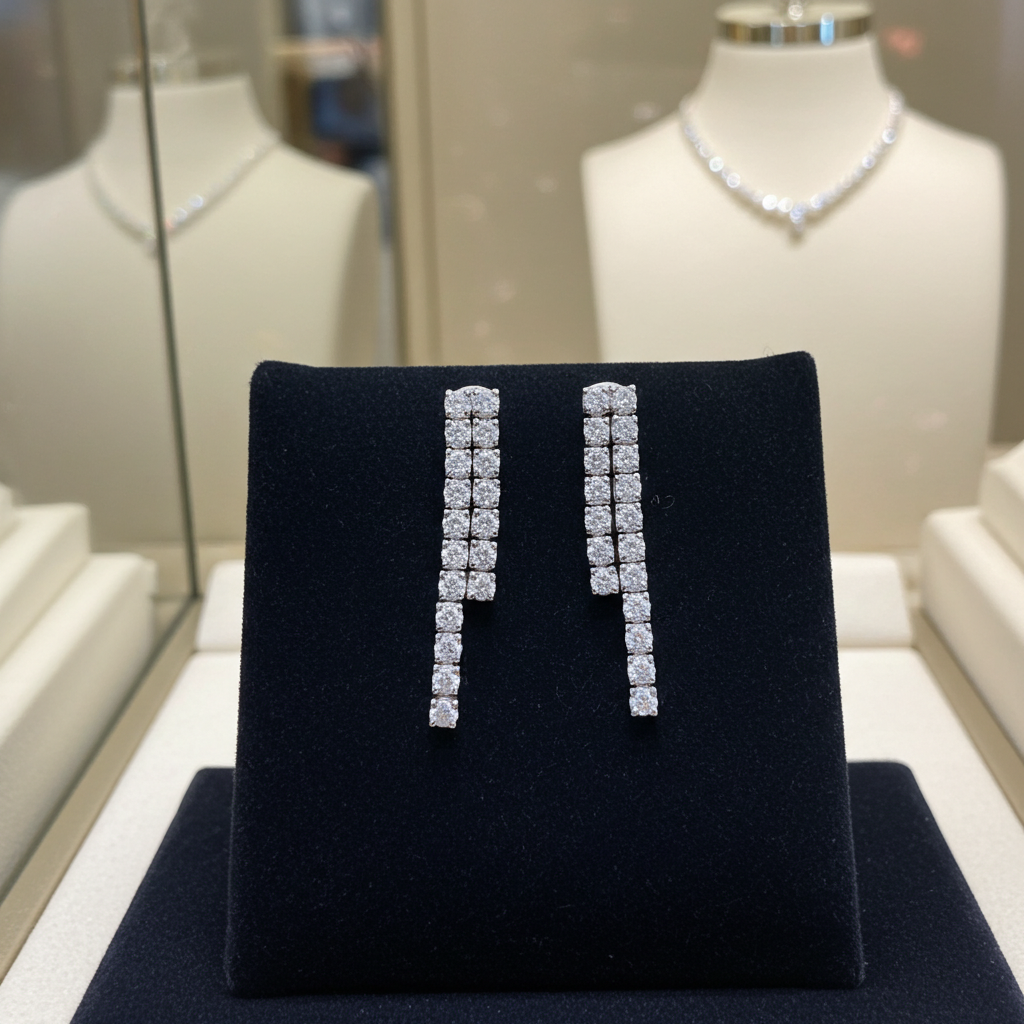 orecchini tennis in oro bianco 18k e 2 diamanti naturali 1,36ct