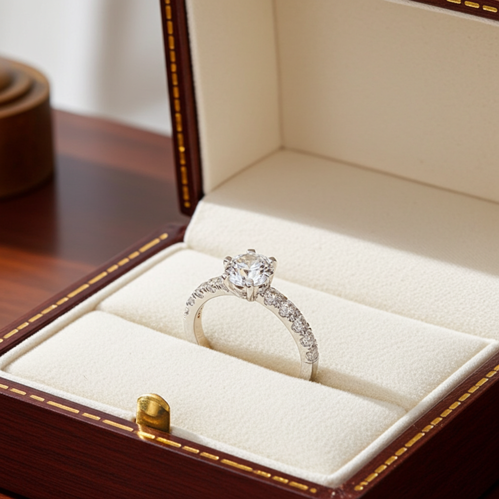 Anello fidanzamento in oro bianco 18k e diamanti naturali certificato igi 0.69ct