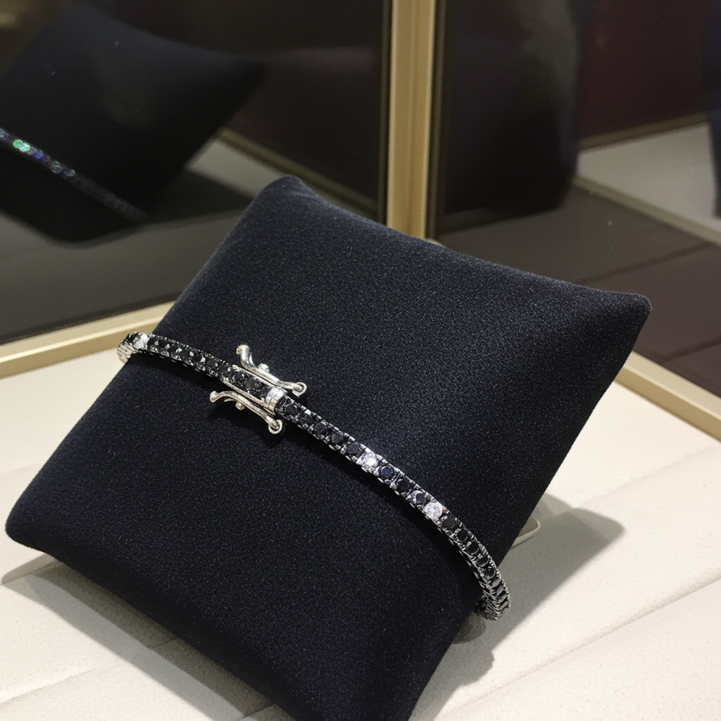 bracciale tennis in oro bianco 18k diamanti naturali neri  4,00ct