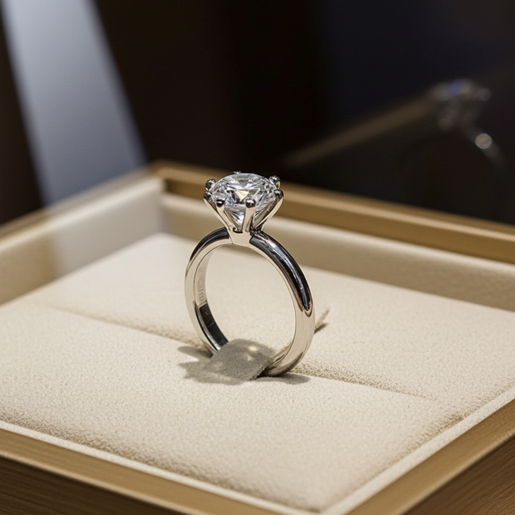 anello solitario modello Tiffany in oro bianco 18k e 1 diamante naturale centrale 0,50 ct