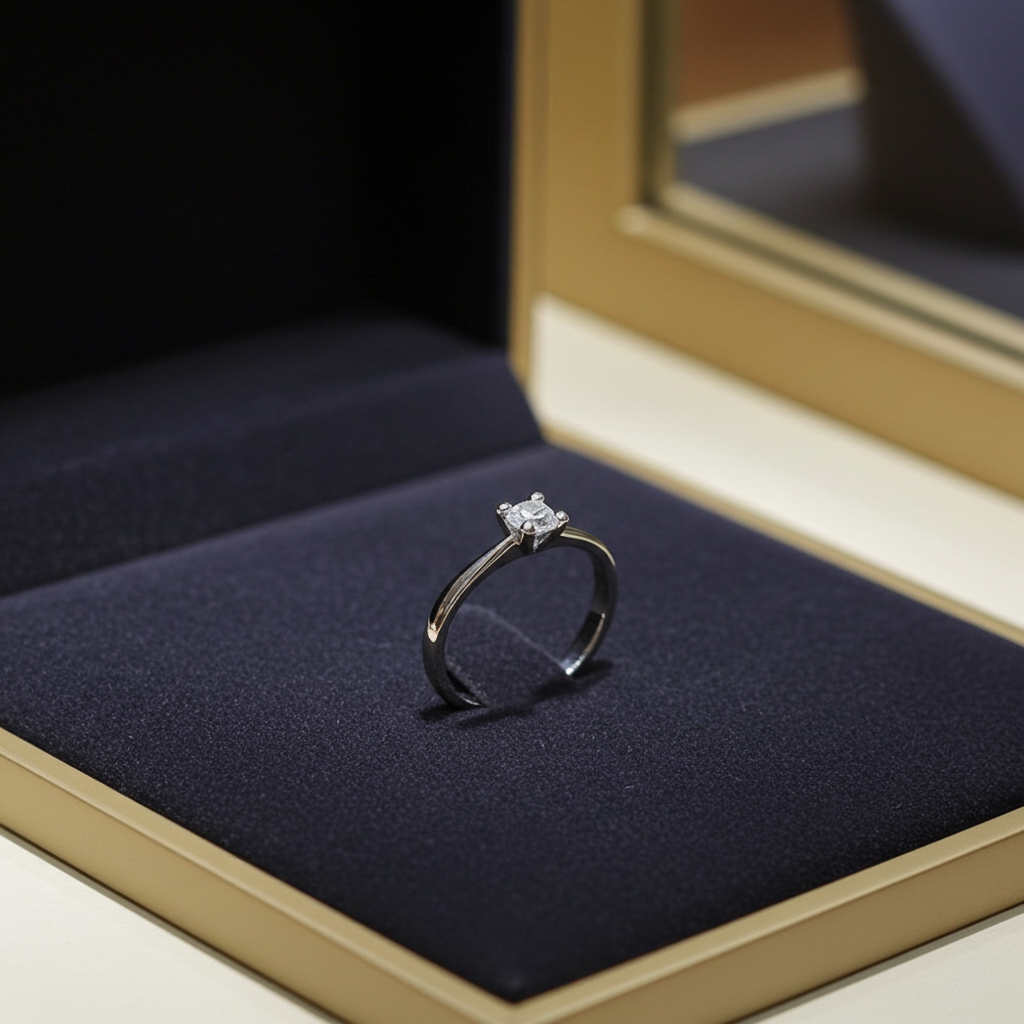Anello solitario certificato HRD in oro bianco 18k e diamante naturale centrale 0,25 ct