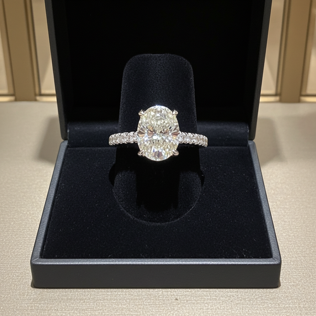 Anello solitario in oro bianco e diamanti naturali ovale 1.99 ct