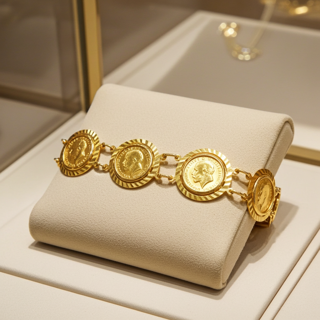 Bracciale in oro giallo con 6 sterline oro 22k