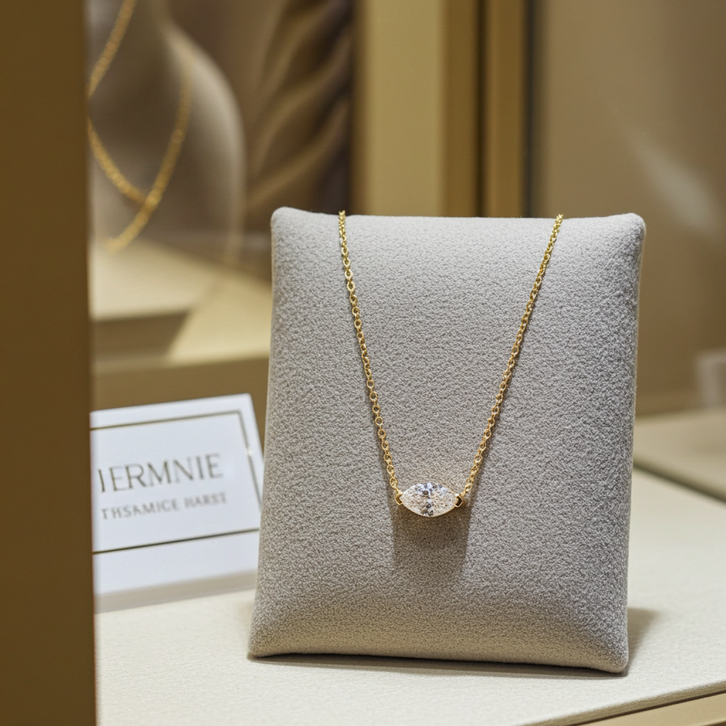 Collana punto luce in oro e diamante naturale marquise 0.24ct