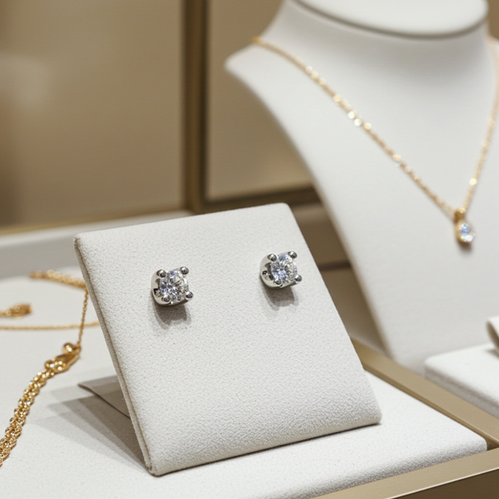 orecchini punto luce in  oro bianco 18k e 2 diamanti naturali 0,90ct