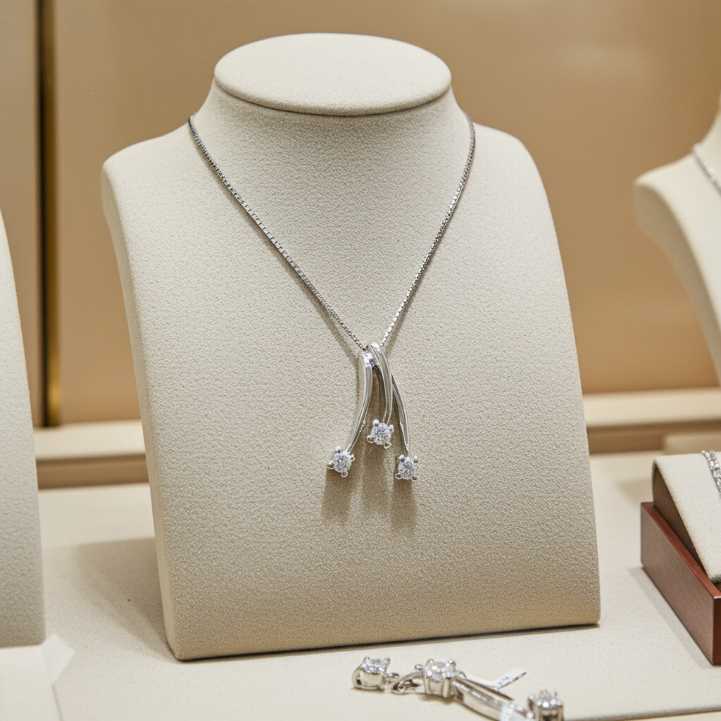 Collana con pendente trilogy con 0.30ct Diamanti Naturali  in oro bianco 18kt
