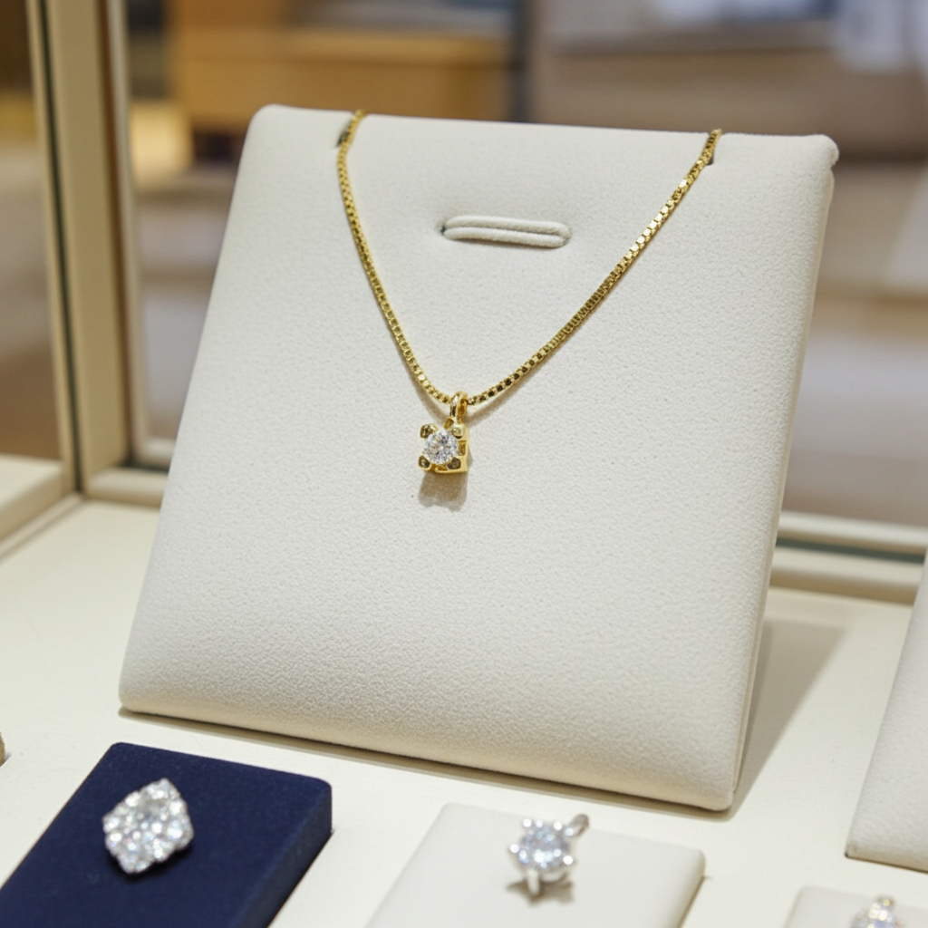 18k white gold square solitaire pendant with natural diamonds 0.10 ct