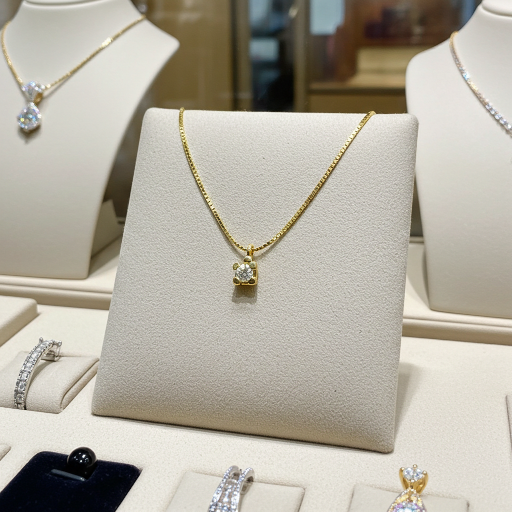 ciondolo punto luce quadrato in oro giallo e diamanti naturale  0,50ct
