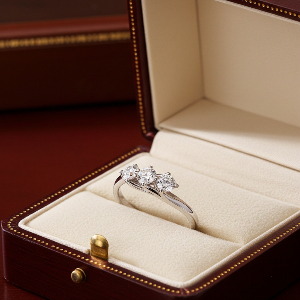 Anello Trilogy certificato HRD ANTWERP in oro bianco 18k e 3 diamanti naturali 0,52 ct