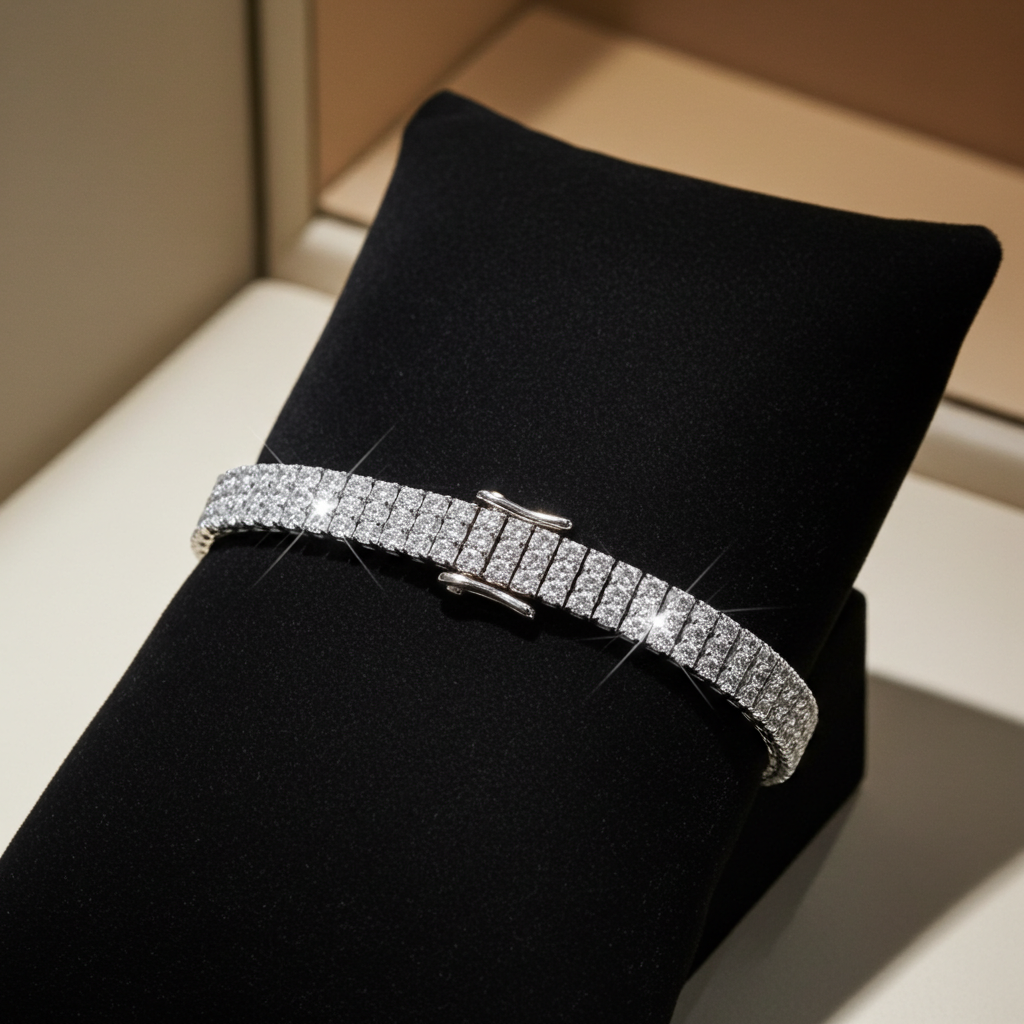 Bracciale tennis in 3 Fila diamante naturale Taglio Rotondo  6.72CT