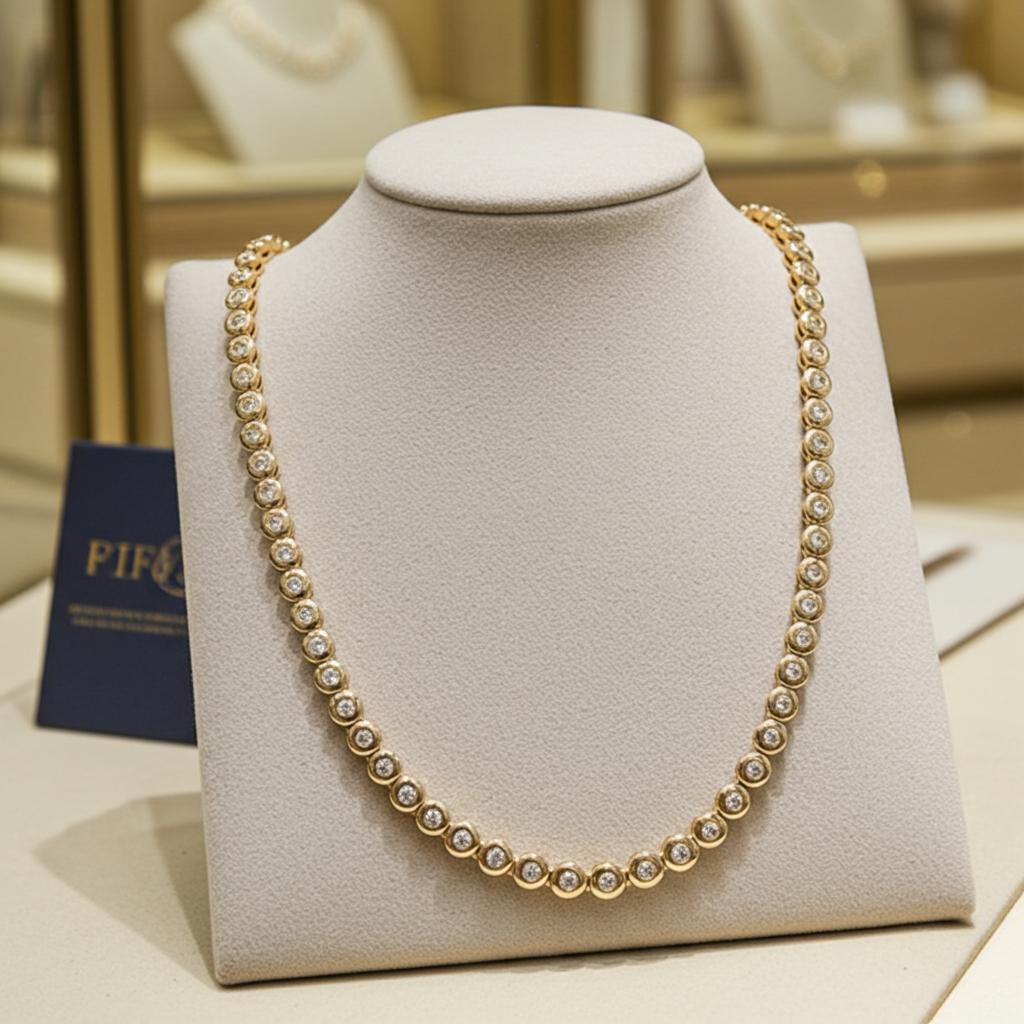 collana giro collo tennis in oro bianco 18k 750 e diamanti naturali 9 ct