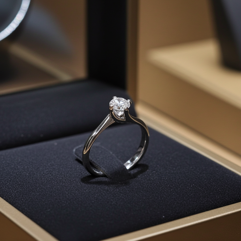 Anello solitario in oro bianco 18k e diamante naturale centrale 0,40 ct