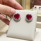 Orecchini - 18 carati Oro bianco Rubino - Diamante
