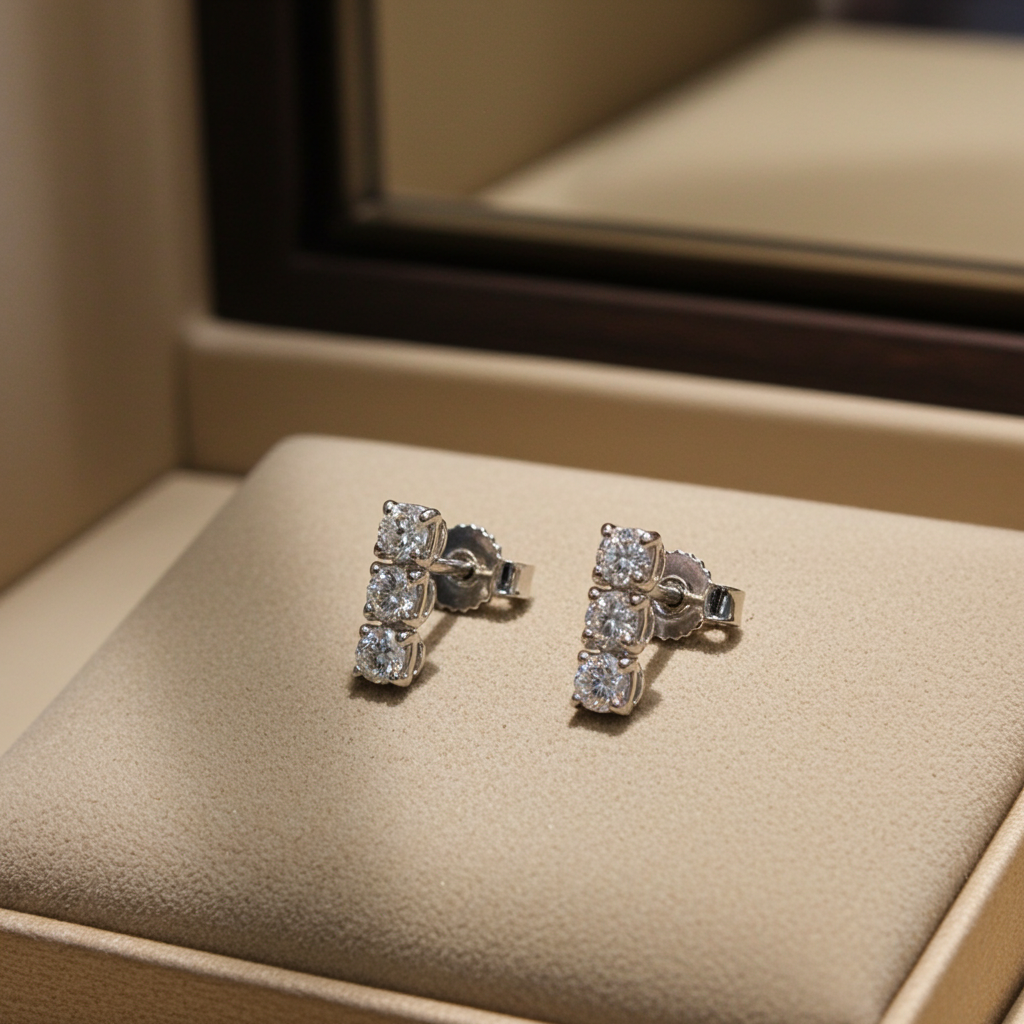 orecchini trilogy in oro bianco 18k e 6 diamanti naturali 1,30 ct