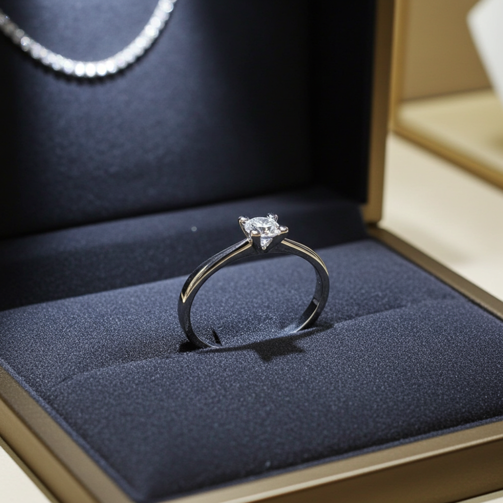 Anello solitario certificato HRD in oro bianco 18k e diamante naturale centrale 0,25 ct