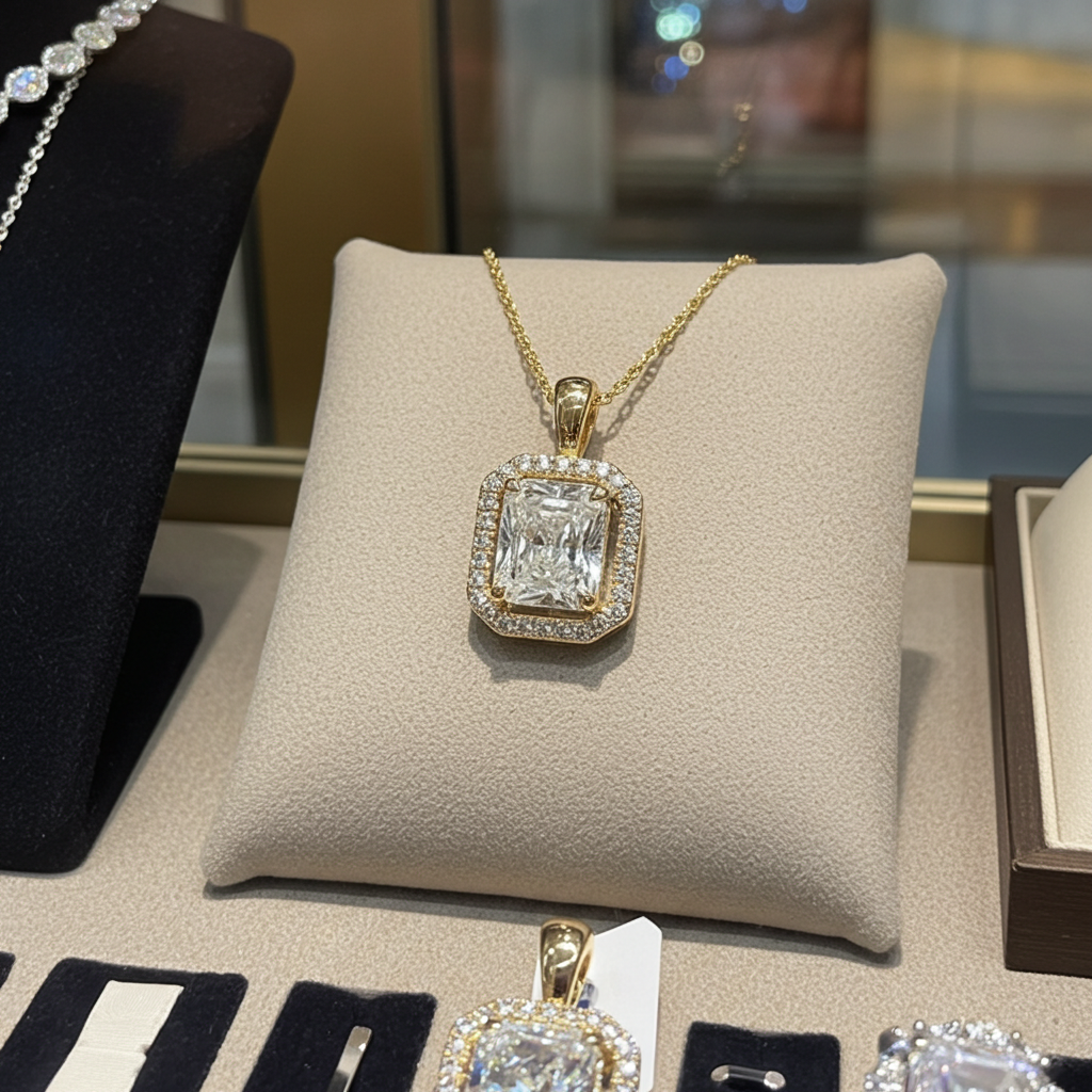 Ciondolo in oro  18k e diamanti naturali princess certificato IGI 1.36ct