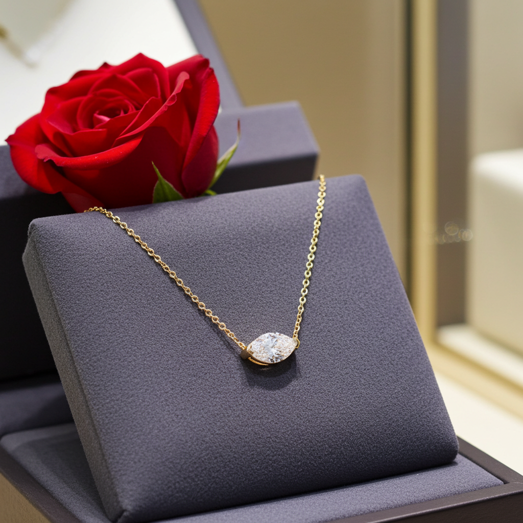 Collana punto luce in oro e diamante naturale marquise 0.24ct