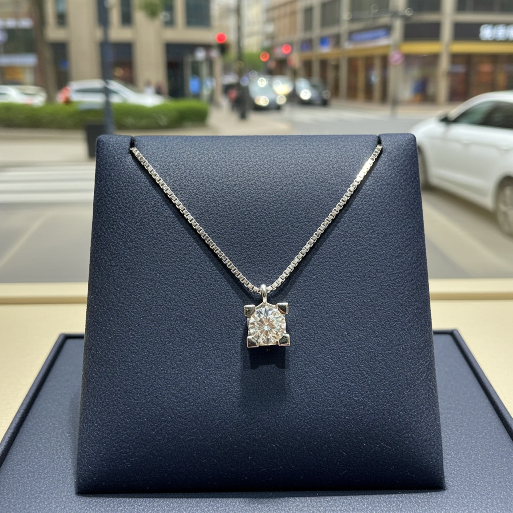 18k white gold square solitaire pendant with natural diamonds 0.10 ct