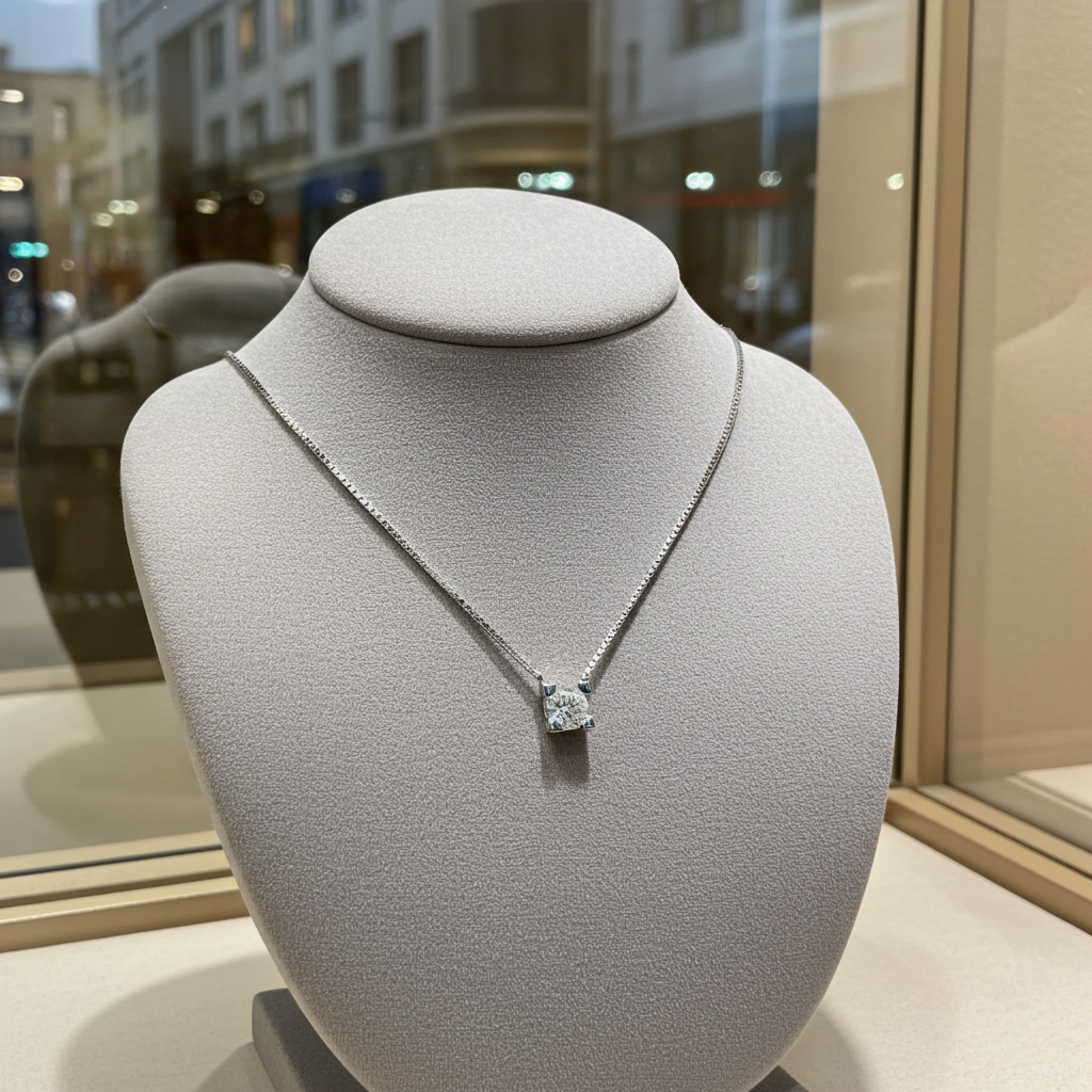 Collana punto luce certificato HRD in oro bianco con diamante naturale 0,10ct E VVS1