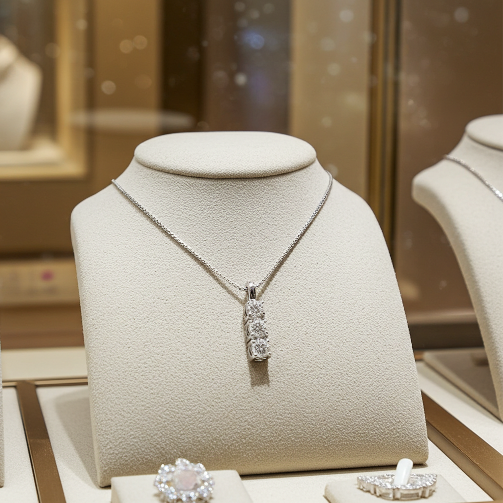 Collana con pendente trilogy con 0.30ct Diamanti Naturali  in oro bianco 18kt