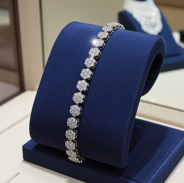 Bracciale Tennis Fiorellino in oro bianco 18k - 4,92 ct diamanti naturali D IF