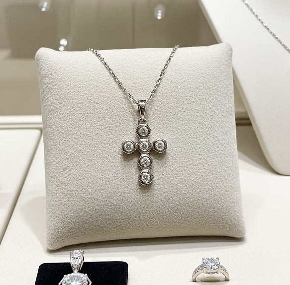 Collana croce con ciondolo - 18 carati Oro Bianco - 0,60 ct Diamanti Na
