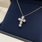 Collana croce con ciondolo - 18 carati Oro Bianco - 0,60 ct Diamanti Na