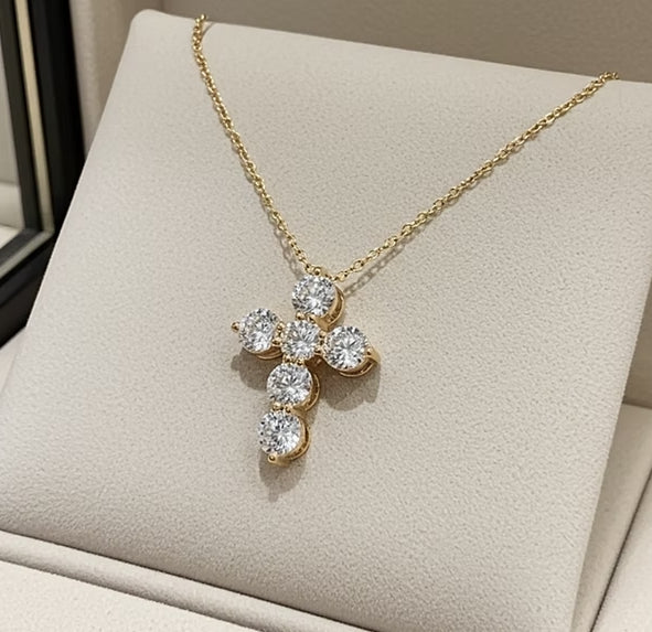 Collana croce con ciondolo - 18 carati Oro Bianco - 0,60 ct Diamanti Na