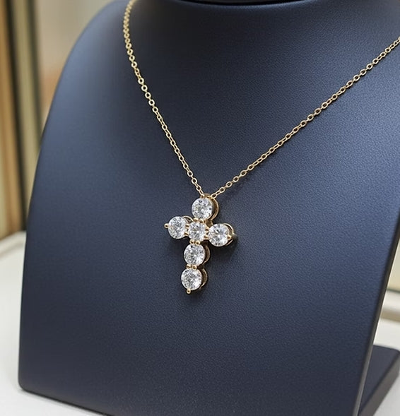 Collana croce con ciondolo - 18 carati Oro Bianco - 0,60 ct Diamanti Na