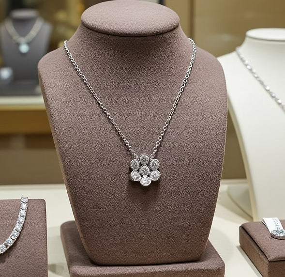 Collana a Fiore - Oro Bianco 18k diamanti naturali 1,40ct