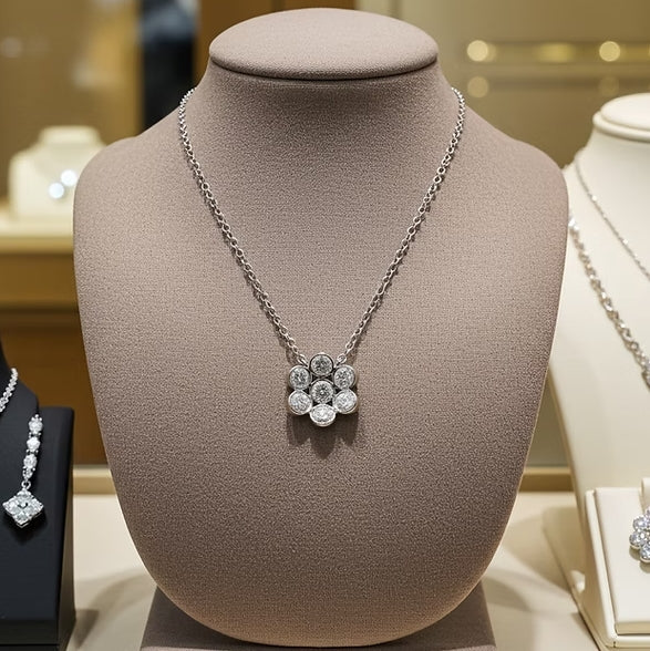 Collana a Fiore - Oro Bianco 18k diamanti naturali 1,40ct